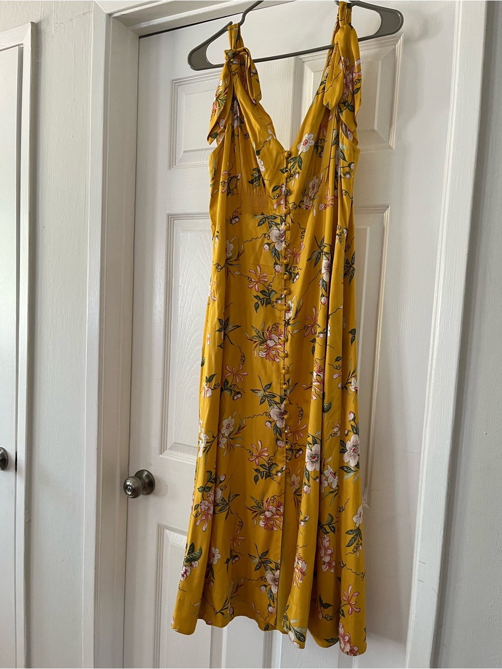 Rebecca Taylor Mustard Floral Tie-Shoulder Maxi Dress
